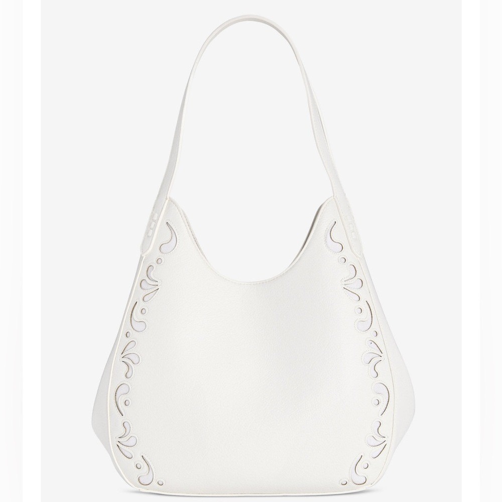 Style & Co White Pebbled Faux Leather Hobo Bag Laser Cut Paisley Shoulder Bag
